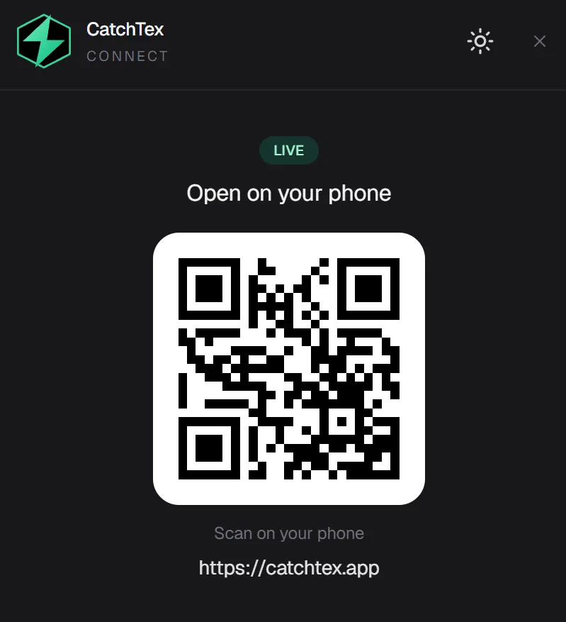 CatchTex Connect — QR code to open on your phone